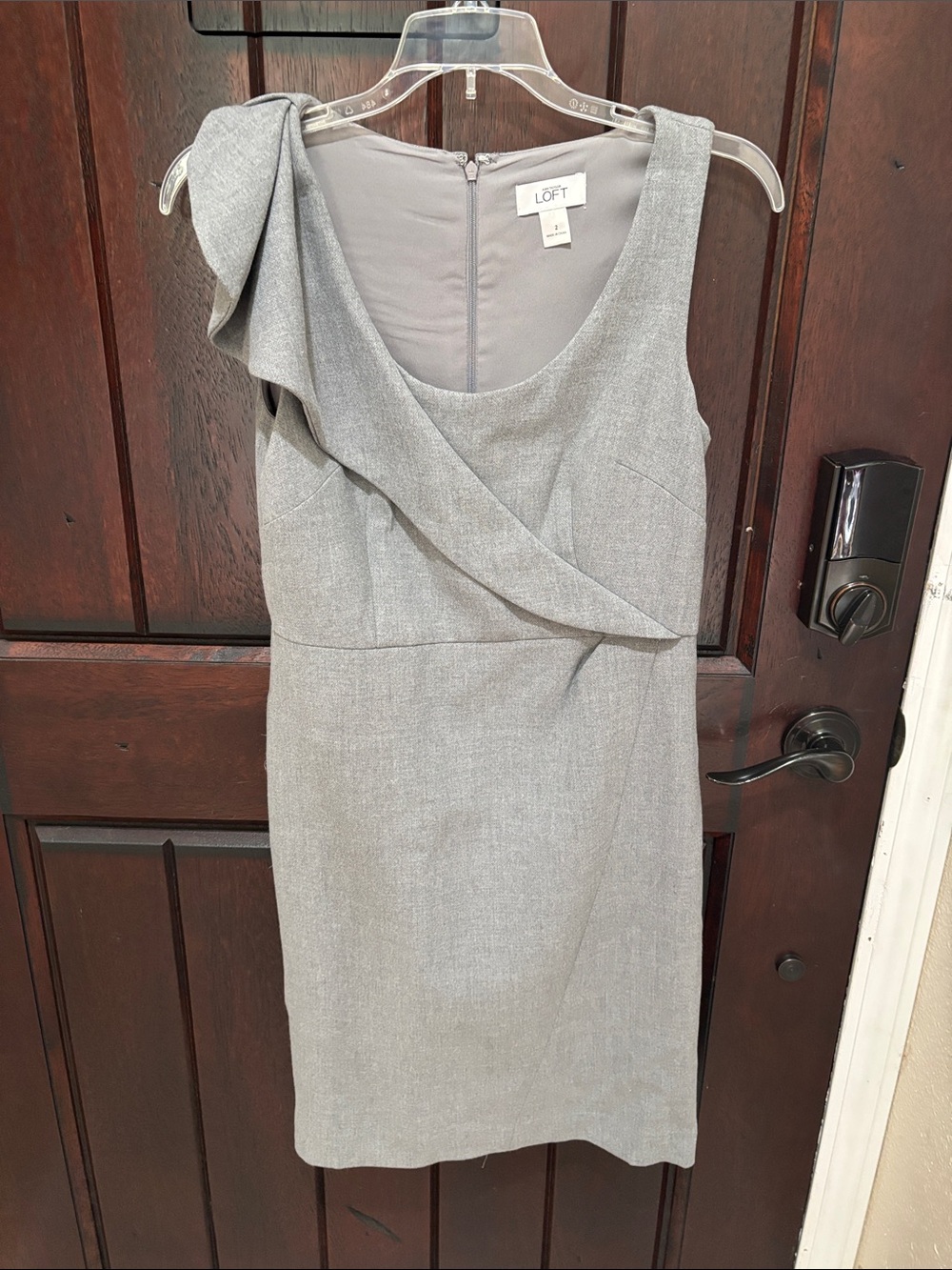 LOFT Light Gray One-Shoulder Sheath Dress with Draped Detail 2